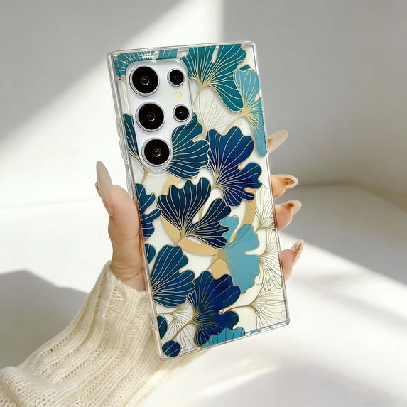 For Samsung Galaxy S25 Phone Case,Compatible With Mag-Safe,Elegant Colorful Floral Print Pattern,Transparent Back,PC + TPU Hybrid Shockproof Anti-fall Non-Slip Drop Protection,Phone Case,D