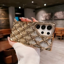 For Samsung Galaxy S25 Phone Case,Cute Bling Argyle Glitter Diamond Flower Back,Diamonds Shiny Design,Ultra Slim Shockproof TPU Anti-Scratch Anti-fall Luxury Durable Thin Fit Phone Case,Gold