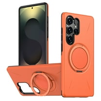 For Samsung Galaxy S25  Phone Case,With 360°Rotatable Invisible Magnetic O-Ring Kickstand,Compatible with Mag-Safe,Heavy Duty Shockproof Protection Anti-Scratch Rugged Slim Phone Case,Orange