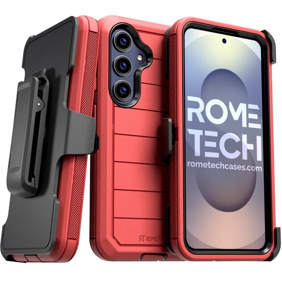 Defender Case for Samsung Galaxy S25 Plus with Belt Clip, Kickstand, Dual-Layer, Red/Black