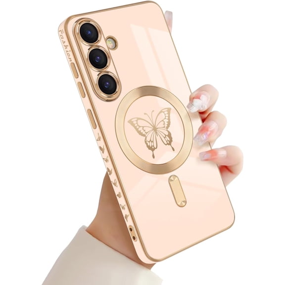 Samsung Galaxy S25 Plus 5G Magnetic Case, Butterfly Plating TPU Shockproof Cover
