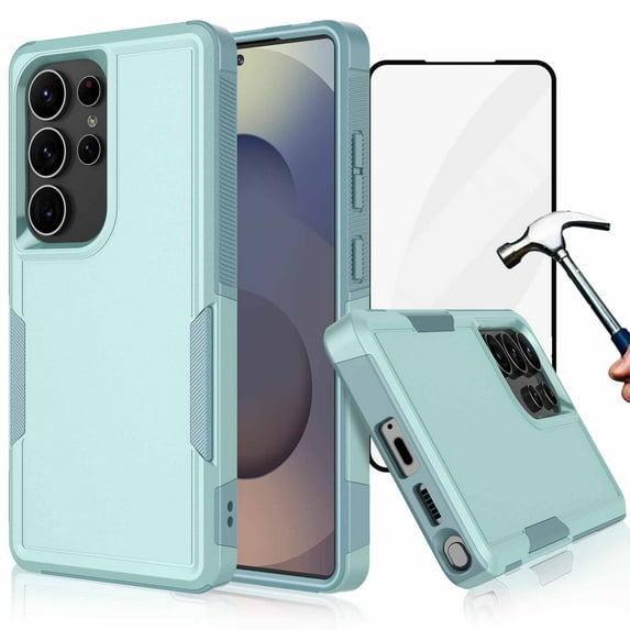 For Samsung Galaxy S25 Plus 5G Phone Case, with Tempered Glass Screen Protector, Heavy Duty Rugged Shockproof Full Body Protection Sturdy Durable Cover Cute Bumper for Galaxy S25 Plus 5G -Green