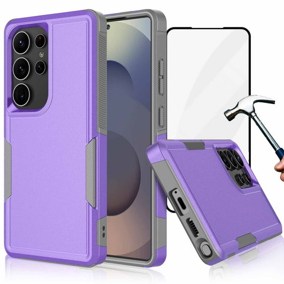 For Samsung Galaxy S25 Plus 5G Phone Case, with Tempered Glass Screen Protector, Heavy Duty Rugged Shockproof Full Body Protection Sturdy Durable Cover Cute Bumper for Galaxy S25 Plus 5G -Purple