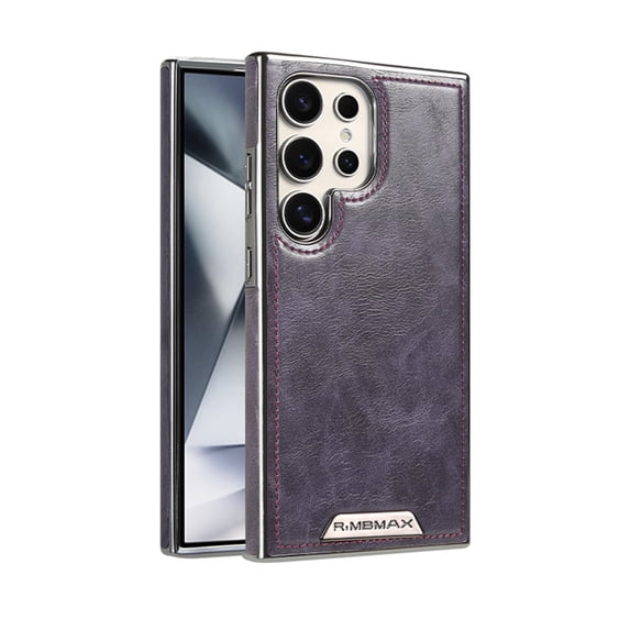 for Samsung Galaxy S25 Plus Back Case, PU Leather + Silver Plating PC Frame, Stylish Lightweight Ultra Slim Shockproof Protective Magnetic Phone Case Cover for Samsung Galaxy S25 Plus - Purple