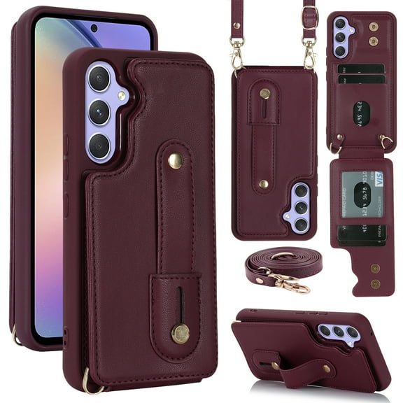 for Samsung Galaxy S25 Plus Case with Card Holder Crossbody Lanyard Strap Leather Wallet Case with Magnetic Clasp Kickstand Heavy Duty Protective Back Flip Phone Cover for Women,Purple