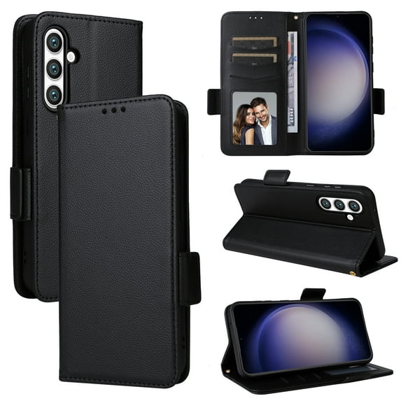 for Samsung Galaxy S25 Plus Case, Classic Design PU Leather Wallet Magnetic Closure Flip Case with Kickstand Card Holder Slot Shockproof Protective Cover for Samsung Galaxy S25 Plus - Black