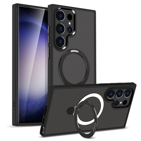 For Samsung Galaxy S25+ Plus Case, Compatible with Magsafe 360 Rotating Kickstand Shockproof Bumper Matte Design Back Cover Case for Samsung Galaxy S25+, Black