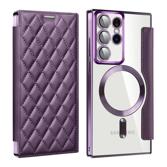 for Samsung Galaxy S25 Plus Case Compatible with Magsafe, Slim Fit Flip Protective PU Leather Wallet Case with RFID Blocking Card Slot Build-in Len Protector for Samsung Galaxy S25 Plus, Purple