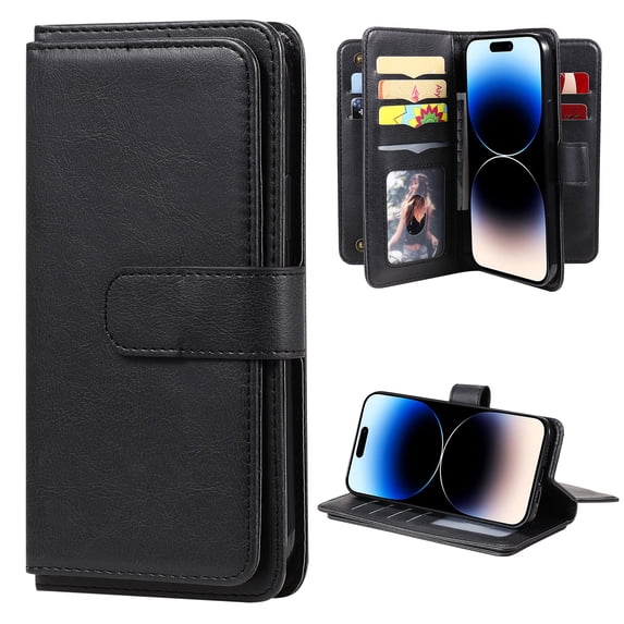 for Samsung Galaxy S25 Plus Case, Heavy Duty Protection Wallet with Magnetic Case, 10 Card Slots, 2 in 1 Folio Flip Premium PU Leather Wallet Kickstand Case for Samsung Galaxy S25 Plus - Black