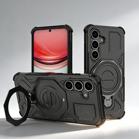 for Samsung Galaxy S25 Plus Case with Invisible Ring Stand, Secure Ring Holder Grip, Phone Case Compatible with Mag-Safe, Durable Shockproof Rugged Cover for Samsung Galaxy S25 Plus, Black