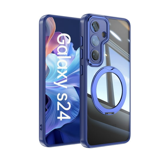 for Samsung Galaxy S25 Plus Case with Lens Protector, [Foldable Stand & Rotatable Ring Holder], Glossy Shockproof Bumper Dustproof Clear Women Men Case for Samsung Galaxy S25 Plus, Blue