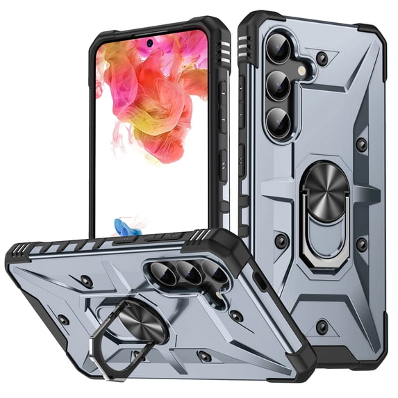 for Samsung Galaxy S25 Plus Case, with Magnetic Car Mount Function, Military Grade Shockproof Non-Slip Case Built-in 360° Rotate Ring Stand for Galaxy S25 Plus - Gray