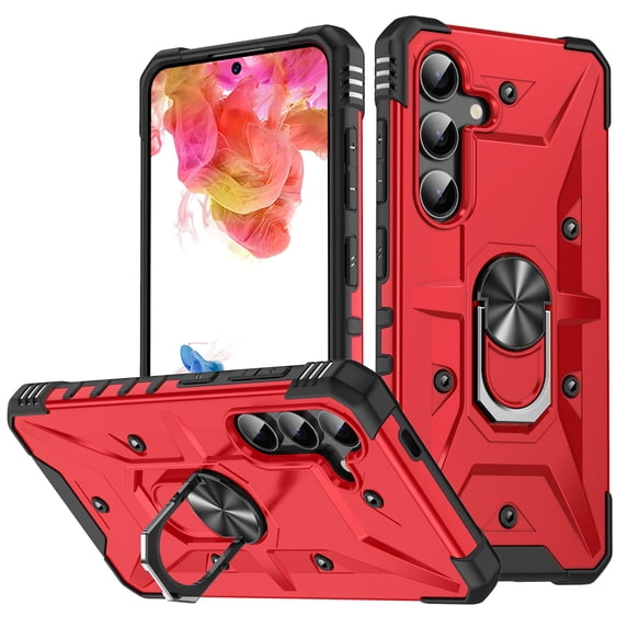 for Samsung Galaxy S25 Plus Case, with Magnetic Car Mount Function, Military Grade Shockproof Non-Slip Case Built-in 360° Rotate Ring Stand for Galaxy S25 Plus - Red