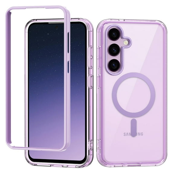 for Samsung Galaxy S25 Plus Case Magnetic, [Compatible with Magsafe] Bumper Frame Shockproof Dustproof Crystal Clear Anti-Scratch Folio Flip Phone Case for Samsung Galaxy S25 Plus, Lightpurple