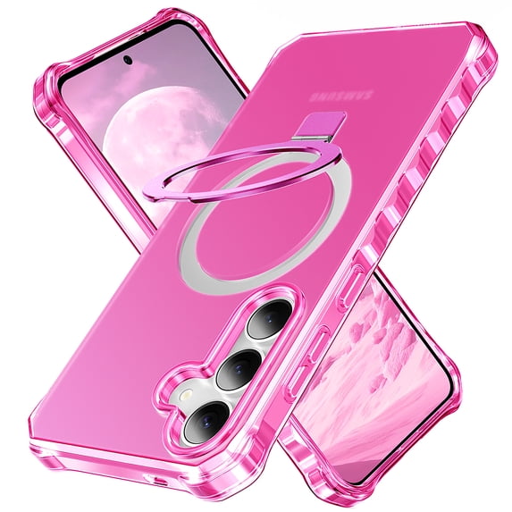 For Samsung Galaxy S25+ Plus Case, Matte Translucent PC Back Cover Not-Yellowing Corner Protective Invisible Kickstand Bumper Shockproof Anti-Scratch Phone Case for Samsung Galaxy S25+, Rose