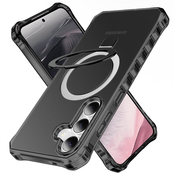 For Samsung Galaxy S25+ Plus Case, Matte Translucent PC Back Cover Not-Yellowing Corner Protective Invisible Kickstand Bumper Shockproof Anti-Scratch Phone Case for Samsung Galaxy S25+, Black