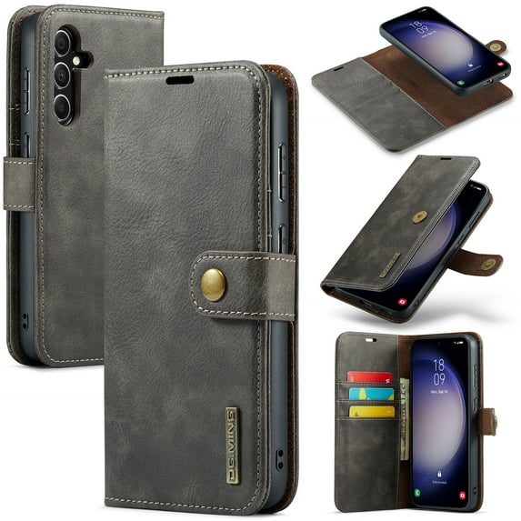 for Samsung Galaxy S25 Plus Case, PU Leather Detachable Vintage Wallet Flip Magnetic Clousure Drop Protective Slim Phone Case Cover for Samsung Galaxy S25 Plus with Card Holder - Gray