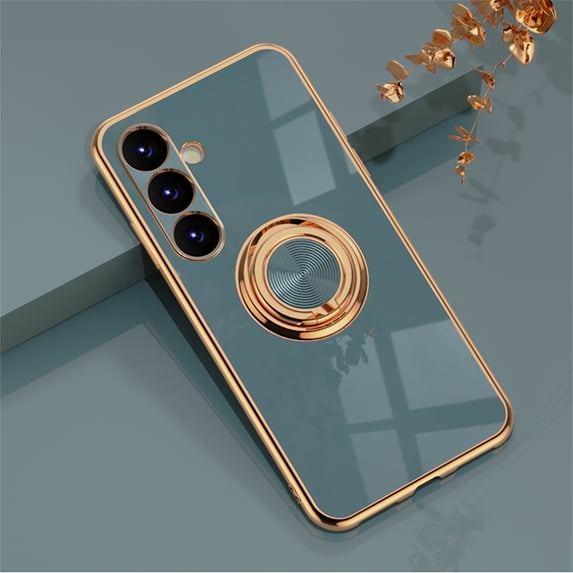 for Samsung Galaxy S25 Plus Case with Ring Stand, Slim Thin Electroplated Phone Case with Secure Ring & Kickstand, Luxury Shockproof Rugged Protective Case for Samsung Galaxy S25 Plus, Gray