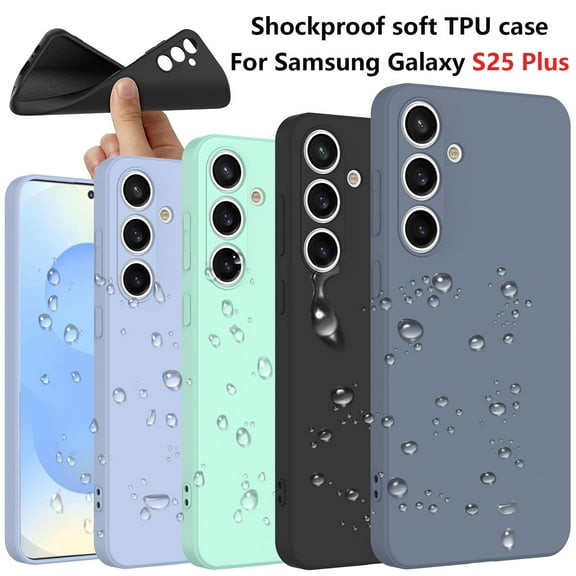 For Samsung Galaxy S25 Plus Case Silicone Cover, Tekcoo Shockproof Rugged Soft Gel Rubber Ultra Slim Protective Cover Anti-Scratch Microfiber Lining Cute Phone Case for Galaxy S25 Plus - Black