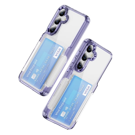 for Samsung Galaxy S25 Plus Case Wallet, Samsung Galaxy S25 Plus Case Clear Protective Case Credit Card Holder Heavy Duty Shockproof Anti-Scratch Anti-Yellow Cover for S25 Plus Transparent - Purple