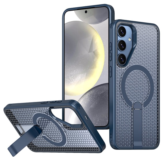 for Samsung Galaxy S25 Plus Magnetic Case, Wireless Charging Support, with Stand, Mil-Grade Drop Protection, Adjustable Bracket for Samsung Galaxy S25 Plus Case, Heat Dissipation Cover, Blue