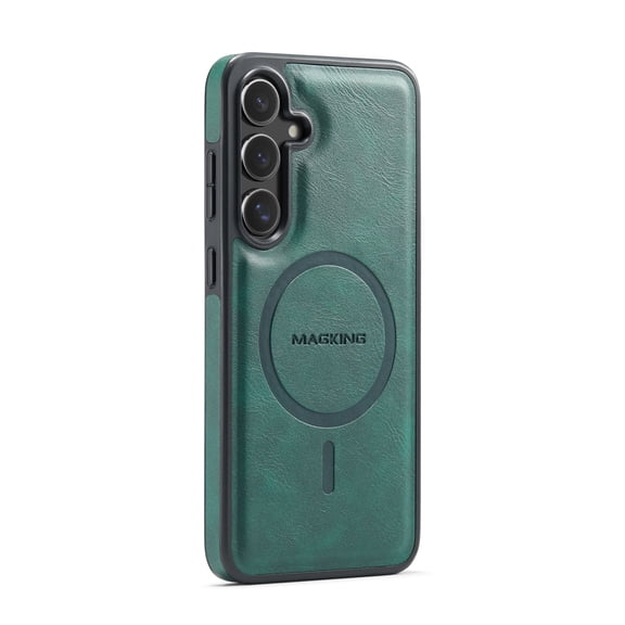 for Samsung Galaxy S25 Plus Magnetic Protective Case, Compatible with MagSafe, Classic PU Leather Anti-Scratch Non-Slip Wireless Charging Ultra Slim Durable Back Cover for S25 Plus, Green
