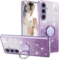 thumbnail image 1 of for Samsung Galaxy S25 Plus (Not S25) 6.7" Case, Flowers Floral Design Bling Clear Glitter Sparkle Diamond Soft TPU Silicone Cover with Ring Kickstand for Samsung Galaxy S25 Plus HSF-Purple, 1 of 14