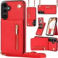 thumbnail image 1 of for Samsung Galaxy S25+ Plus (Not S25) Zipper Wallet Case with Card Holder, Crossbody Lanyard Purse Cover [Removable Shoulder Strap] with Kickstand for Samsung Galaxy S25 Plus Zip-Red, 1 of 18