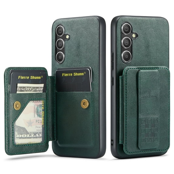 for Samsung Galaxy S25 Plus PU Leather Back Case, Vintage Slim Card Slot with Magnetic Closure Wristband Holder Kickstand RFID Blocking Wallet Phone Case Cover for Samsung Galaxy S25 Plus, Green
