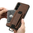 thumbnail image 1 of for Samsung Galaxy S25 Plus PU Leather Card Slots Back Case, Classic Wristband Kickstand Finger Ring Shockproof Protective TPU Frame Case for Samsung Galaxy S25 Plus Women Men Boys Girls, Brown, 1 of 5