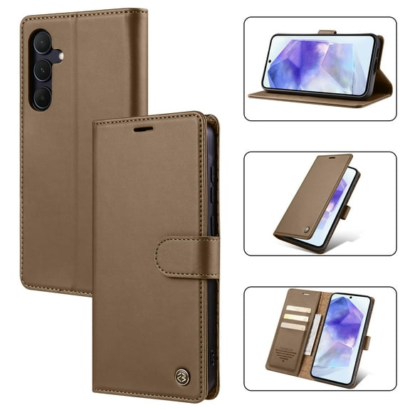 for Samsung Galaxy S25 Plus PU Leather Wallet Case, RFID Blocking Credit Card Holder Kickstand PU Leather Protective Flip Folio Book Phone Cover Women Men for Samsung Galaxy S25 Plus, Brown
