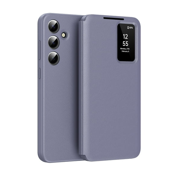 for Samsung Galaxy S25 Plus Smart Wallet Phone Case, Drop Protective Cover with Small Screen View, Finger Tap Control, Slim Fit Design, Card Holder Pocket, PU Leather Flip Cover, Purple