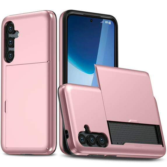 for Samsung Galaxy S25 Plus Slide Flip Case with Card Holder, Dual Layer Heavy Duty Protective Case Hidden Card Slot Slim Shockproof Wallet Case Compatible with Samsung Galaxy S25 Plus, Rosegold