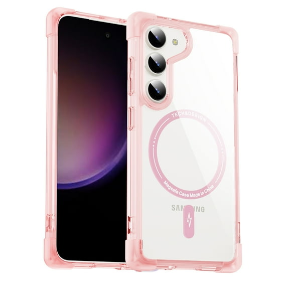 for Samsung Galaxy S25 Plus Transparent Case, Compatible with MagSafe Drop Protection Anti-Scratch Lightweight Shockproof Ultra Slim Clear Anti-fingerprint Back Case for S25 Plus, Pink