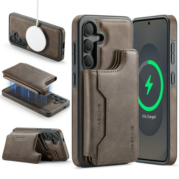 for Samsung Galaxy S25 Plus Wallet Case with Kickstand, Detachable Magnetic Card Holder, RFID Blocking PU Leather Cover, Drop Protective Classic Flip Back Case for Samsung Galaxy S25 Plus, Coffee