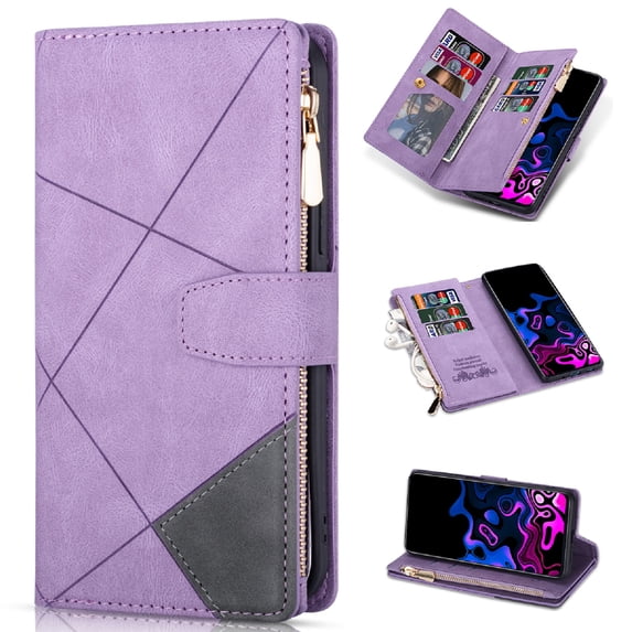 for Samsung Galaxy S25 Plus Zipper Wallet Case with Credit Card Holder, Premium PU Leather Flip Stand Cover with Magnetic Clasp Shockproof Protective Case for for Samsung Galaxy S25 Plus, Purple