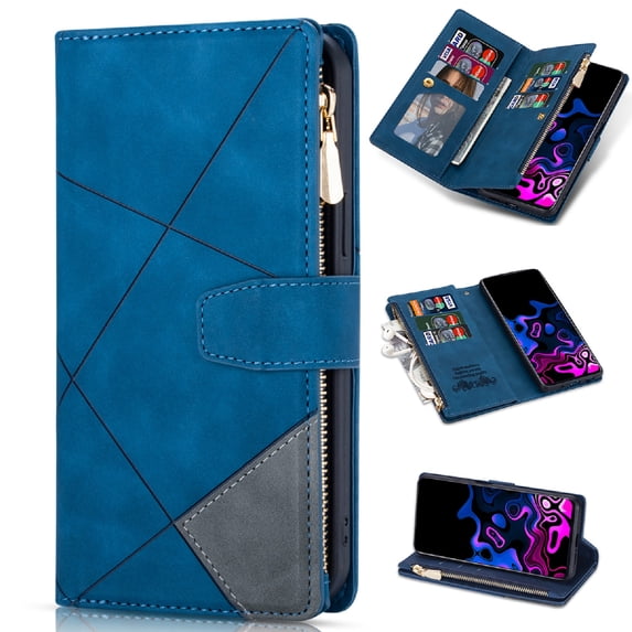 for Samsung Galaxy S25 Plus Zipper Wallet Case with Credit Card Holder, Premium PU Leather Flip Stand Cover with Magnetic Clasp Shockproof Protective Case for for Samsung Galaxy S25 Plus, Blue