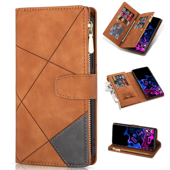 for Samsung Galaxy S25 Plus Zipper Wallet Case with Credit Card Holder, Premium PU Leather Flip Stand Cover with Magnetic Clasp Shockproof Protective Case for for Samsung Galaxy S25 Plus, Brown