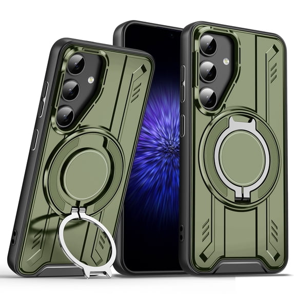 for Samsung Galaxy S25 Rugged Grip Phone Case Compatible with MagSafe, 360 Rotating Ring Holder Stand Magnetic Case, Military-Grade Protection Anti-Scratch Anti-Slip Shockproof Cover,Armygreen