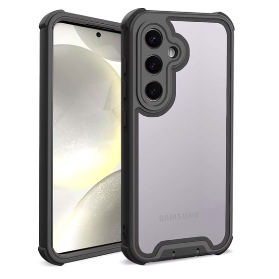 For Samsung Galaxy S25 Rugged Phone Case,4-in1 Heavy Duty Designng,Transparent Back,Shockproof Anti-fall Military Grade Protection Drop Proof Thin Fit Bicolor Vivid Phone Case Cover,Black