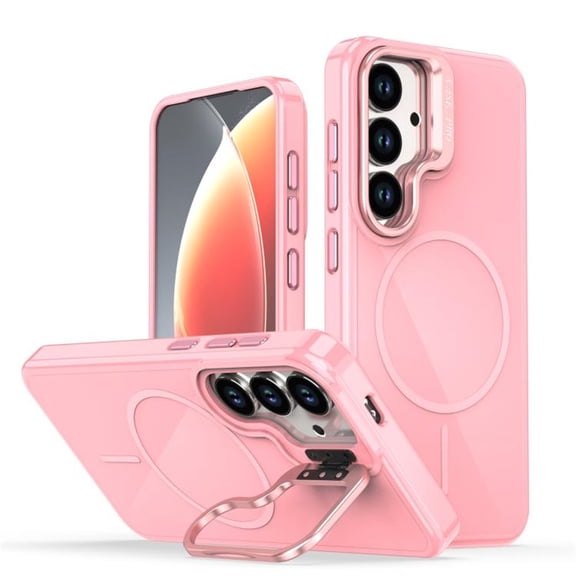 For Samsung Galaxy S25+ / S24+ 5G Case [Compatible With MagSafe] Slim Frosted Phone Case With Metal Camera Protection Kickstand Shockproof Soft TPU Cover Case,Pink