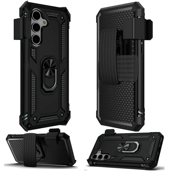 For Samsung Galaxy S25 /S24 Case, Hybrid Combo Belt Clip Holster with Ring Stand Holder, Military Grade Fit Magnetic Car Mount Shockproof Phone Cover (Black)