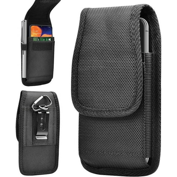for Samsung Galaxy S25 S24 S23 S22 S21 S20 FE S10 S9 A03S A13 A14 A23 A32 A51 A52 A53 A71 Note 20 Ultra Note 10 Plus Holster Nylon Cell Phone Pouch Belt Holder Carrying Case with Clip,Black
