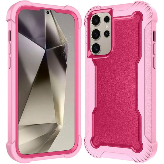 For Samsung Galaxy S25 /S24 Tough Hybrid Case - Shockproof 3-in-1 Armor Full-Body Protection PC + TPU Rubber Bumper Frame Cover, XPM Phone Case [Hot Pink]