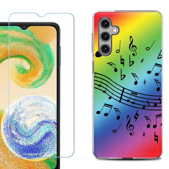 For Samsung Galaxy S25+ / S25 Plus 5G Phone Case Cover, Shockproof Case with Tempered Glass Screen Protector, by OneToughShield - Music Notes / Rainbow