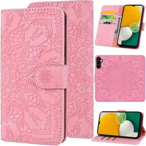 for Samsung Galaxy S25+/S25 Plus Leather Case Wallet, Matte Frosted Suede Pattern Floral Folio Flip Cover Kickstand, Card Holder Cash Slot, Magnetic Flower Buckle, Camera Protection