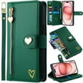 thumbnail image 1 of for Samsung Galaxy S25+/S25 Plus Phone Case Leather Wallet Pocket Folio Flip Cover Kickstand, 3 Layer Multi Card Holder Cash Slot Photo Bag, Golden Love Zipper Puller + Magnetic Buckle, Wrist Strap, 1 of 8