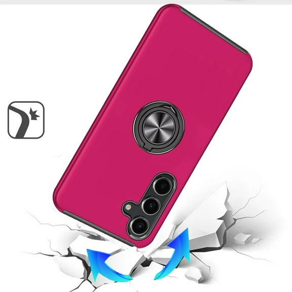 For Samsung Galaxy S25+ /S25 Plus /S24+ Plus Case, Hybrid 360 Degree Rotatable Metal Invisible Ring Stand Holder Slim Fit Magnetic Car Mount Shockproof Phone Cover (Hot Pink)