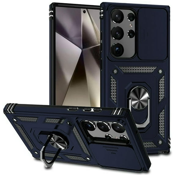 For Samsung Galaxy S25+ /S25 Plus /S24+ Plus Case, Hybrid Ring Shockproof with 360° Rotate Ring Kickstand, Camera Lens Protection, Soft Edge Bumper Phone Cover (Blue)