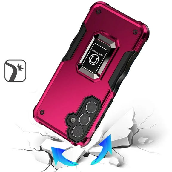 For Samsung Galaxy S25  /S25 Plus /S24  Plus Case, Hybrid Stand Magnetic Ring Holder Kickstand Heavy Duty Rugged Drop Silicone & Hard PC Shockproof Phone Cover (Hot Pink)